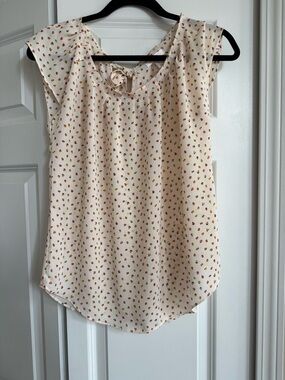 LC Lauren Conrad Cream Floral-Print Cap Sleeve Blouse